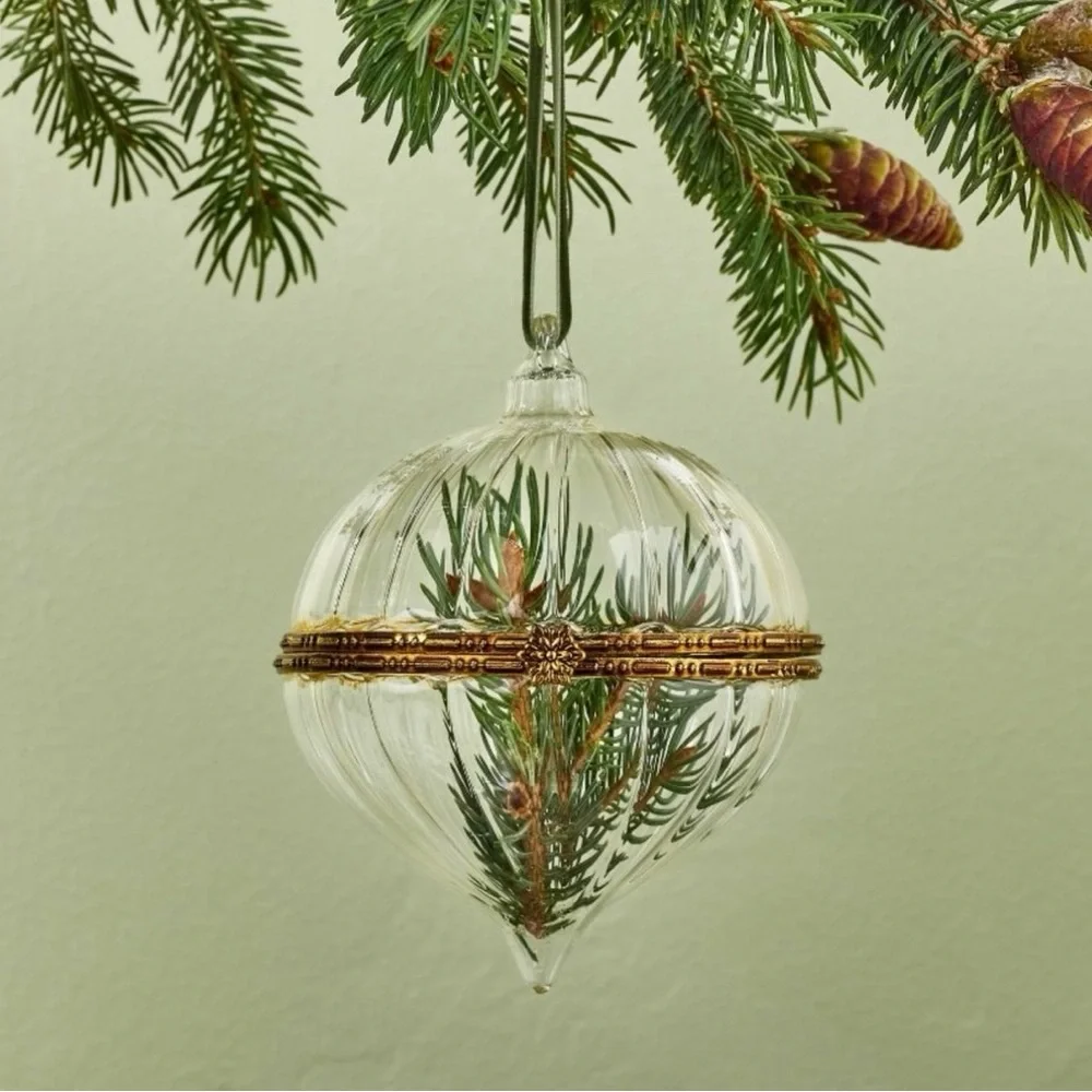 Hearth & Hand Magnolia Holiday Hinged Ribbed Glass Christmas Tree Ornament NEW